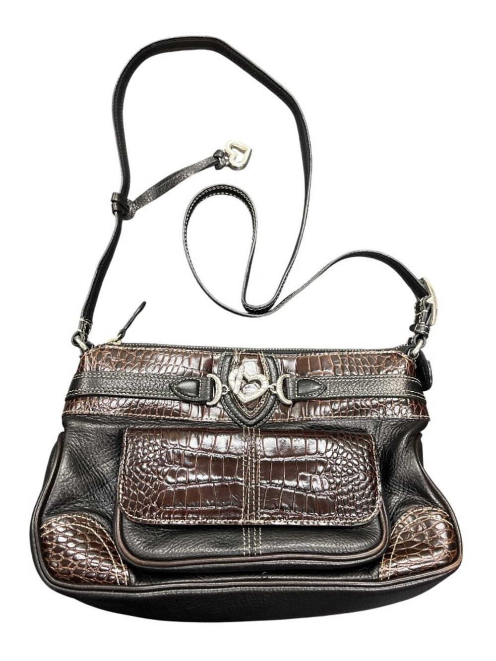 Brighton Beatrice E914545 wms brown black leather croc crossbody SKU 10-911